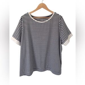 Lands End Women's Striped Short Sleeve Top Size 3X Navy White Nautical Coastal